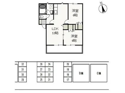 メゾン・タチバナD(2LDK/1階)の間取り写真