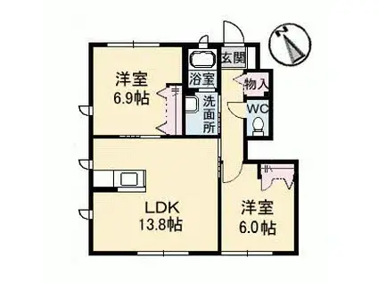 ラ・パルテール金岡東町 弐番館(2LDK/1階)の間取り写真