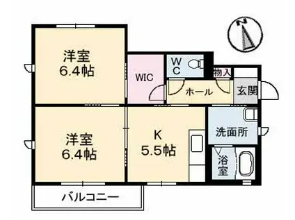 ベルナールサイB(2K/1階)の間取り写真