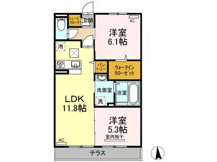 メゾンドソレイユ(2LDK/1階)の間取り写真