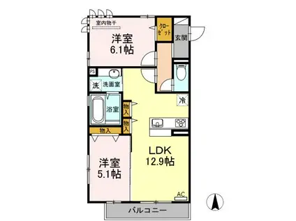 イル ヴィラージュ A棟(2LDK/2階)の間取り写真