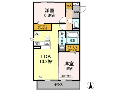 ルピナス高屋(2LDK/1階)の間取り写真
