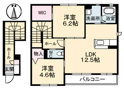 グラン・マーレ 壱番館(2LDK/2階)の間取り写真