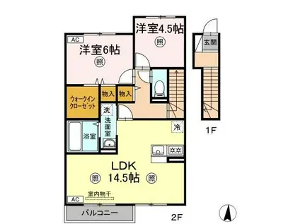 プランドールB棟(2LDK/2階)の間取り写真