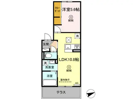 グリーンウイング(1LDK/1階)の間取り写真