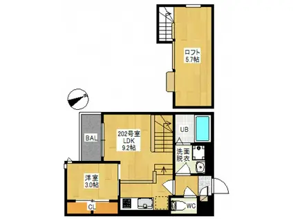 GRANDTIC L3 国富(1LDK/2階)の間取り写真
