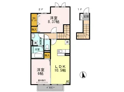 コーナス(2LDK/2階)の間取り写真