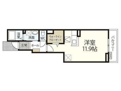 オフショアⅢ(ワンルーム/1階)の間取り写真