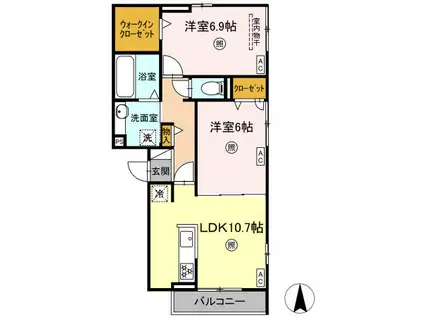 エマーブルMグラン Ⅱ棟(2LDK/2階)の間取り写真