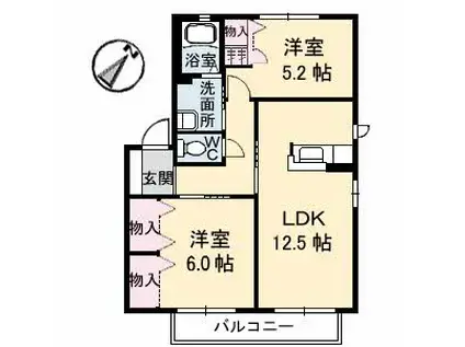 フレベールメゾンK(2LDK/2階)の間取り写真