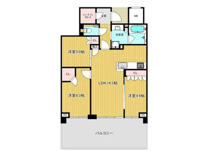 ライオンズタワー岡山千日前(3LDK/20階)の間取り写真