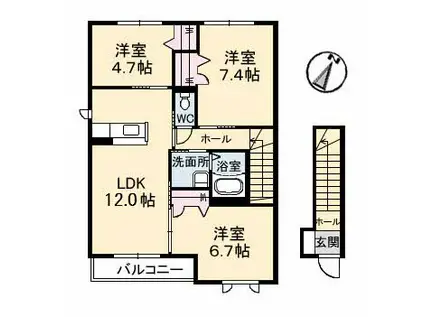 プリムベール城東 壱番館(3LDK/2階)の間取り写真