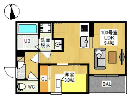 REGALEST 十日市Ⅱ(1LDK/1階)の間取り写真