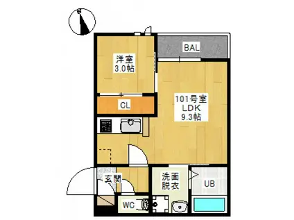 GRANDTIC ONE 新保(1LDK/1階)の間取り写真