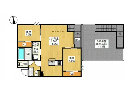 GRANDTIC GLORY Ⅰ(2LDK/2階)の間取り写真