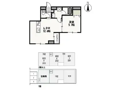 アーバン富田町(1LDK/4階)の間取り写真