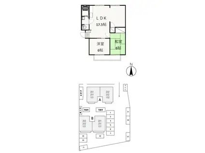 サンビレッジ北方A(2LDK/3階)の間取り写真