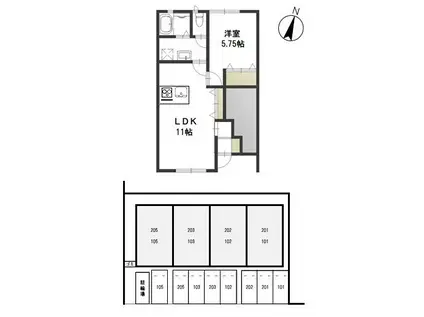 ラ・セーヌ平田(1LDK/1階)の間取り写真