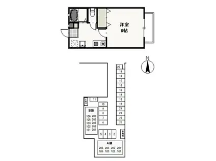 ライフベルクB(1K/2階)の間取り写真
