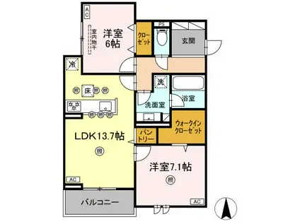 山陽本線 北長瀬駅 徒歩6分 3階建 新築(2LDK/1階)の間取り写真