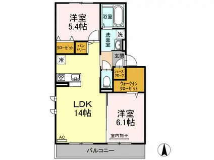 グランフェリス A棟(2LDK/3階)の間取り写真