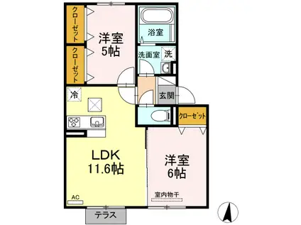 メゾンOTC(2LDK/1階)の間取り写真