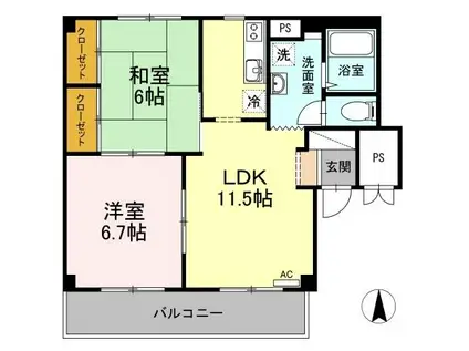 グランデュール高柳 A棟(2LDK/1階)の間取り写真