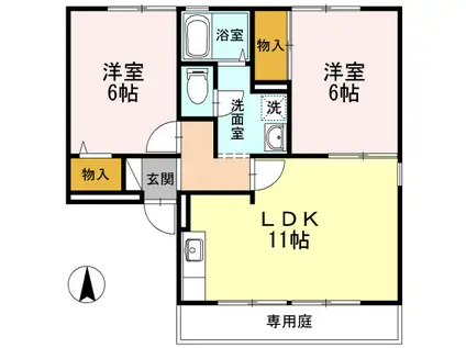 ロイヤルハイツ山上B棟(2LDK/1階)の間取り写真