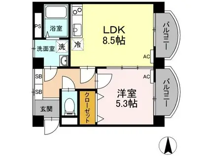 レジデンス石井(1LDK/3階)の間取り写真