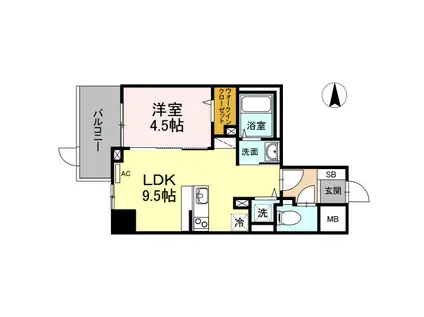 ウエスト ONE(1LDK/2階)の間取り写真