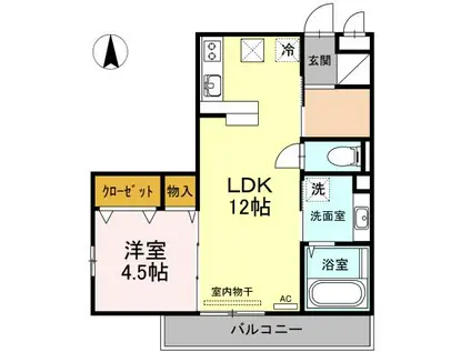 ラ・シャンブル(1LDK/2階)の間取り写真