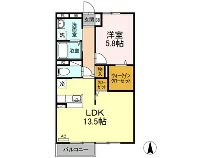 トリヴァンベール・鷹取(1LDK/2階)の間取り写真