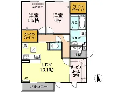 プレジオあくら B棟(2SLDK/1階)の間取り写真
