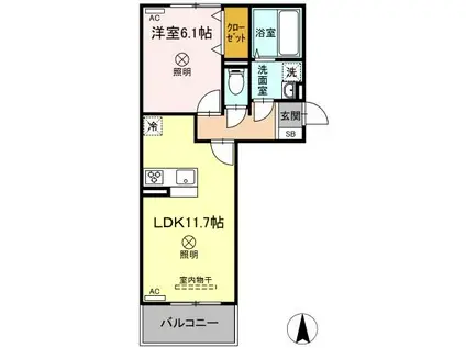 プラトー A棟(1LDK/1階)の間取り写真