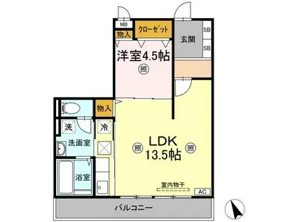 エスポワール青江(1LDK/1階)の間取り写真