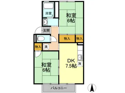 ニューハウジング(2DK/2階)の間取り写真