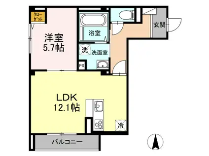 ラフォーレF(1LDK/2階)の間取り写真