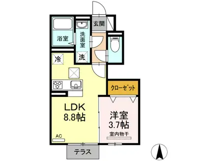 PECHER奥田(1LDK/1階)の間取り写真