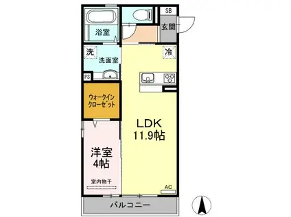 ヴェルドミールB棟(1LDK/1階)の間取り写真