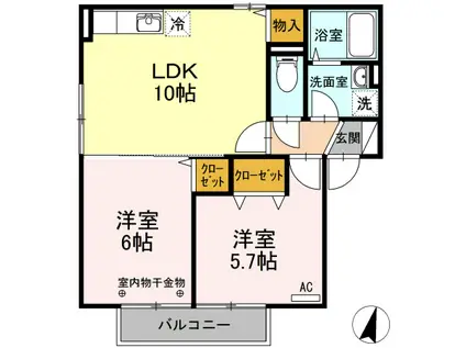 ベルヴィル(2LDK/2階)の間取り写真