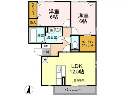 ベルデュール北長瀬 A棟(2LDK/1階)の間取り写真