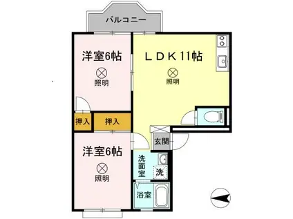 サンライフ下伊福(2LDK/3階)の間取り写真