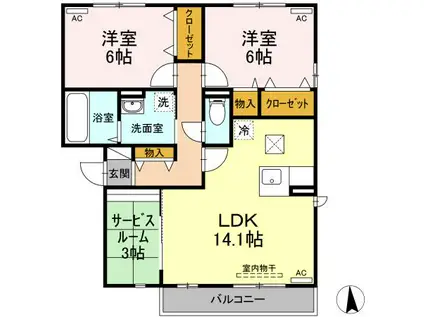 WELSH VILLA Ⅱ棟(2SLDK/1階)の間取り写真