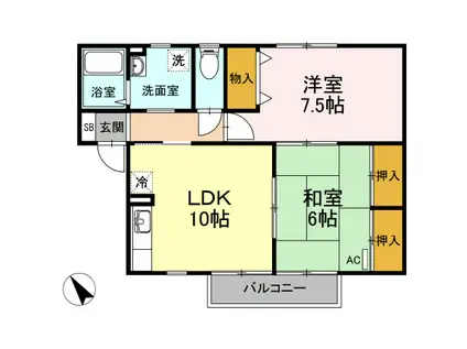 セジュール富田Ⅰ(2LDK/2階)の間取り写真
