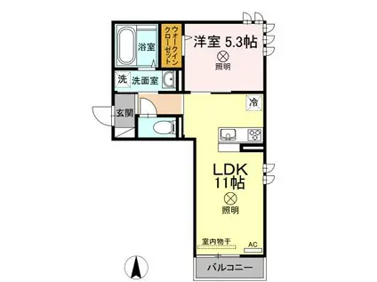 リッツレジデンスC棟(1LDK/2階)の間取り写真