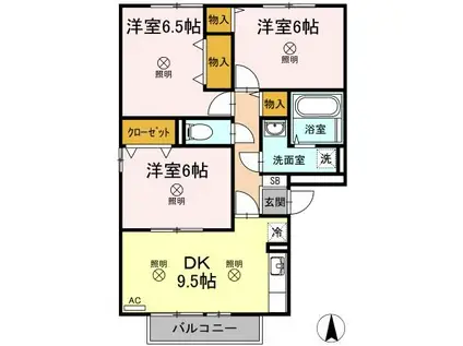 セジュール今C棟(3DK/3階)の間取り写真