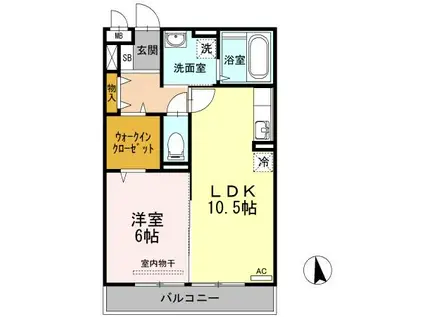 ミアカーサA棟(1LDK/2階)の間取り写真