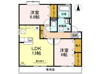 ラ・フローラ(2LDK/1階)の間取り写真