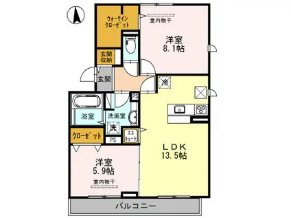 アンソレイユ C棟(2LDK/1階)の間取り写真