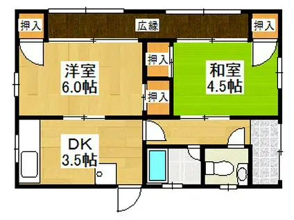 山陽本線 岡山駅 バス乗車時間：30分 田益バス停で下車 徒歩4分 1階建 築54年(2DK)の間取り写真
